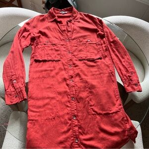 James Perse Rust Button-Up Shirt Dress Size 1